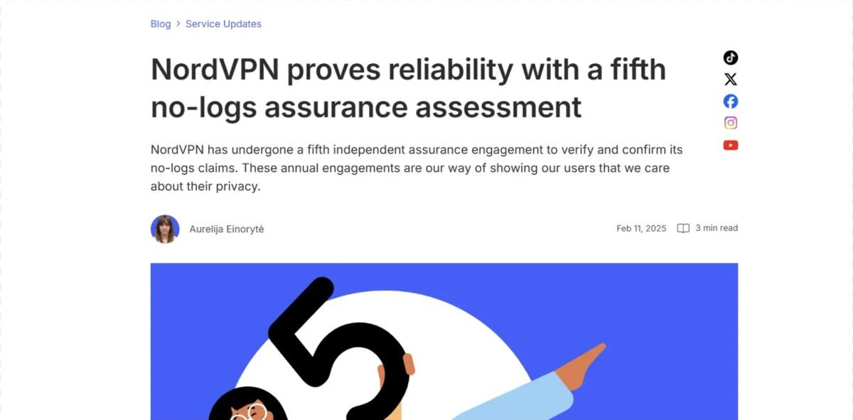 NordVPN's security audit on its policy without lodges.