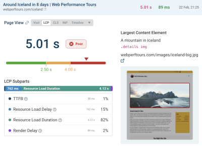 DEBUGBEAR tools where you can review visitors and check LCP sub -sections